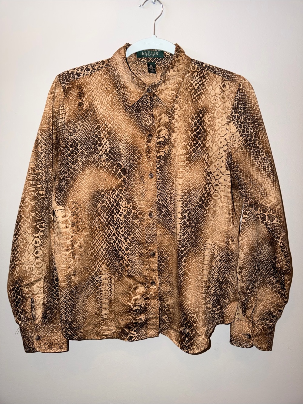 Lauren Ralph Lauren 100% cotton Brown Snake-Print Button Down Shirt preppy